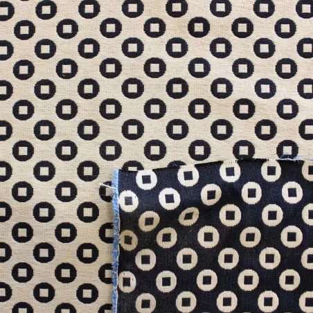 Tessuto Tubico Fantasia Cerchi Panna Blu | IL TESSUTO