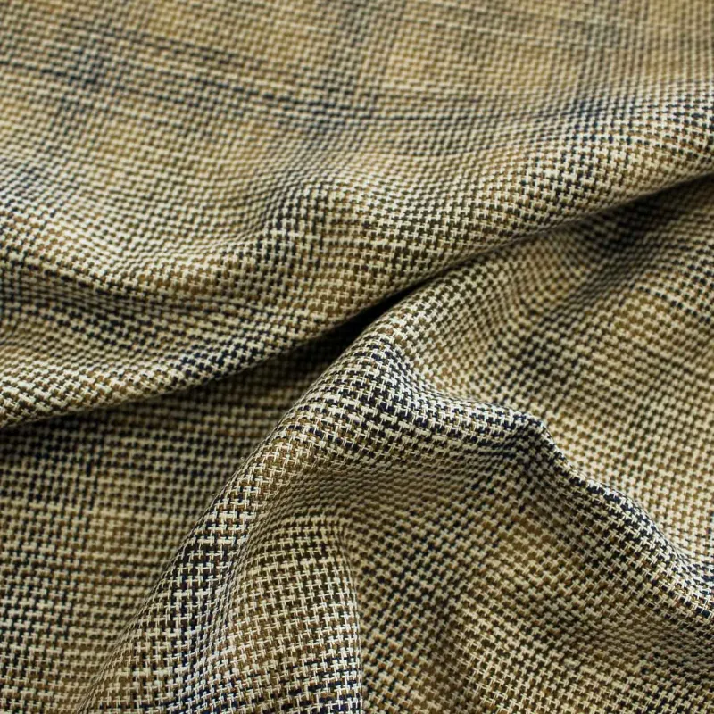 Tessuto Cotone Lino Quadri Blu e Beige | ILTESSUTAIO