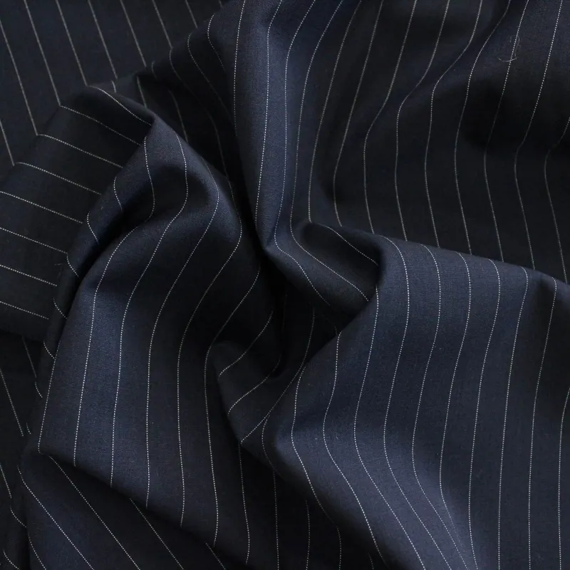 Fresco di Lana Gessato Blu e Bianco | TESSUTI UOMO