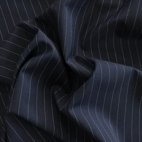 Fresco di Lana Gessato Blu e Bianco | TESSUTI UOMO