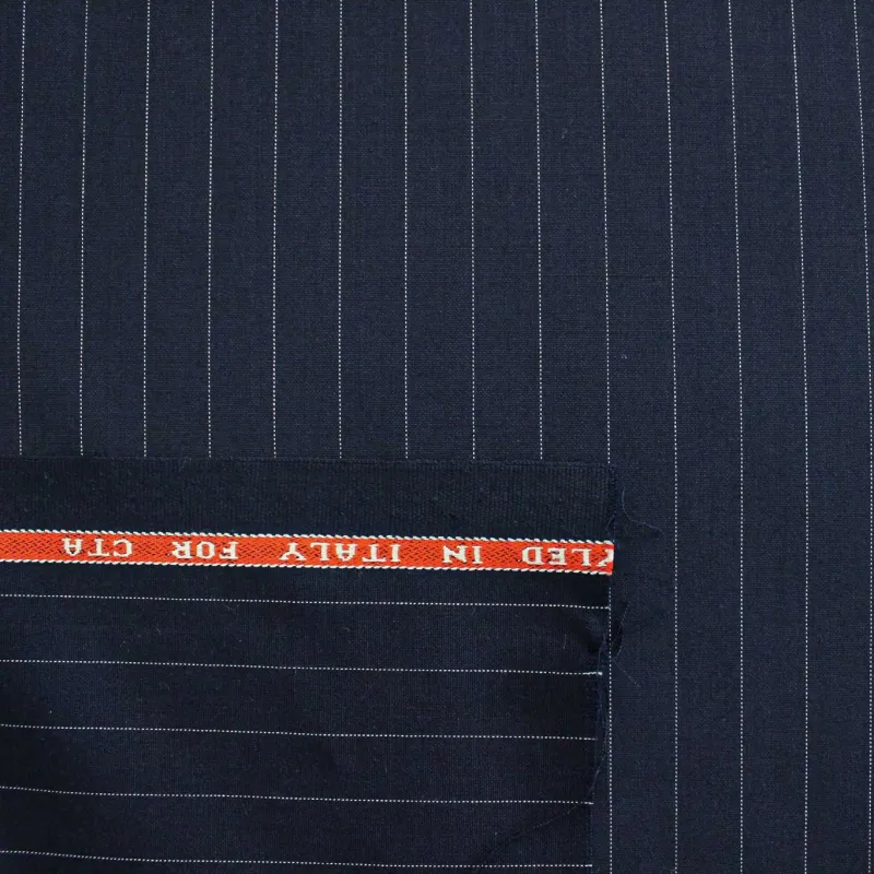 Fresco di Lana Gessato Blu e Bianco | TESSUTI UOMO