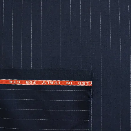 Fresco di Lana Gessato Blu e Bianco | TESSUTI UOMO