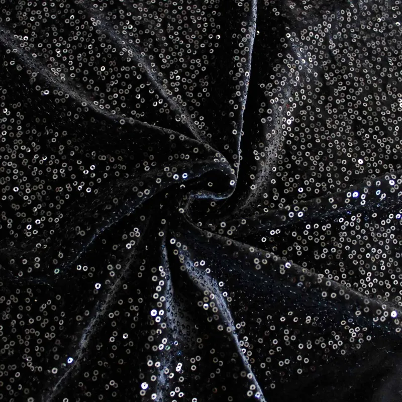 Tessuto velluto ciniglia con paillettes nero | IL TESSUTAIO