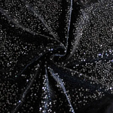 Tessuto velluto ciniglia con paillettes nero | IL TESSUTAIO