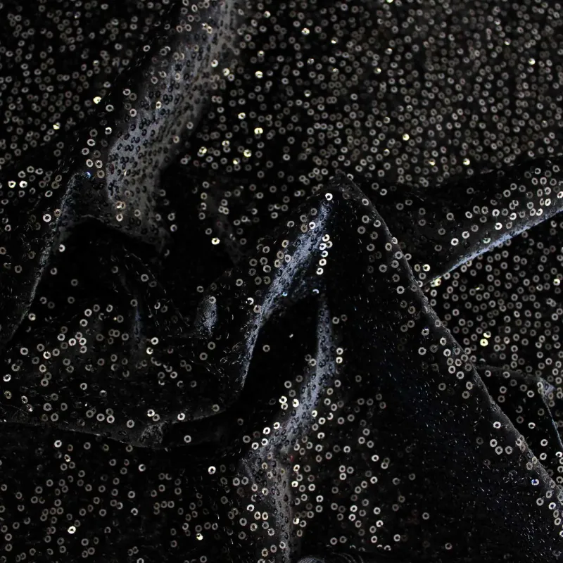 Tessuto velluto ciniglia con paillettes nero | IL TESSUTAIO