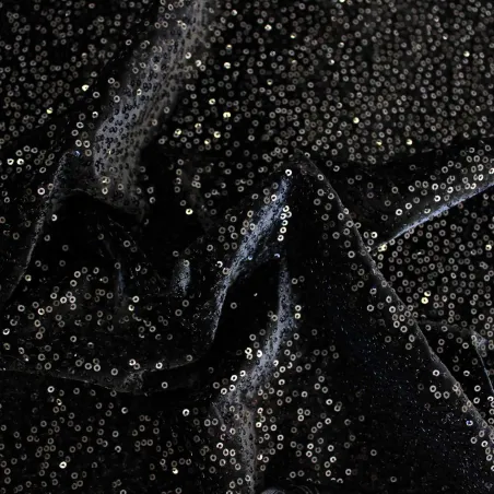 Tessuto velluto ciniglia con paillettes nero | IL TESSUTAIO
