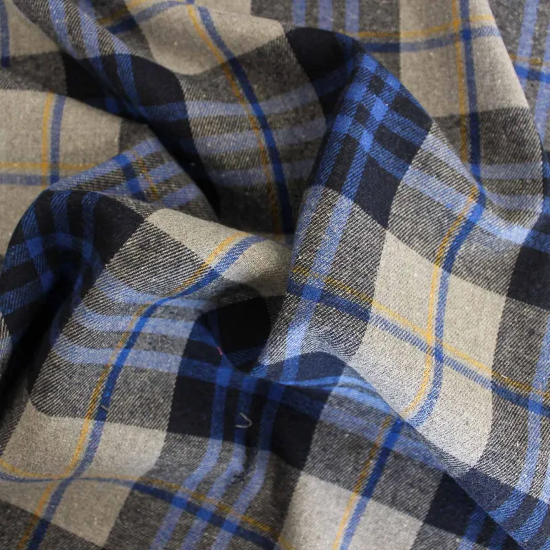 Tessuto scozzese blu grigio ocra | IL TESSUTAIO