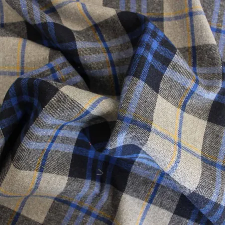 Tessuto scozzese blu grigio ocra | IL TESSUTAIO