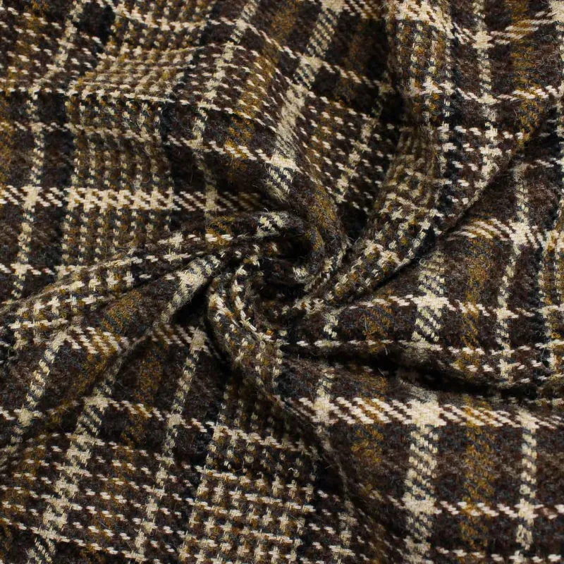 Tessuto per cappotti Scozzese Misto Lana Marrone | MADE IN ITALY