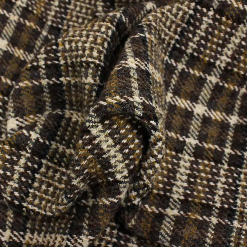 Tessuto per cappotti Scozzese Misto Lana Marrone | MADE IN ITALY