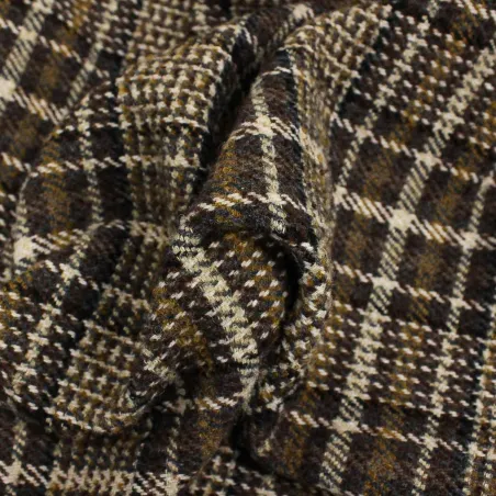 Tessuto per cappotti Scozzese Misto Lana Marrone | MADE IN ITALY