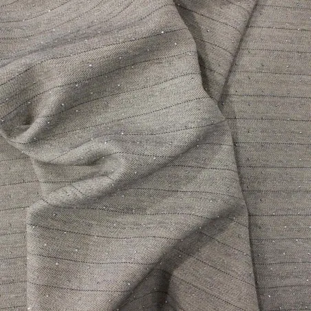 Tessuto Gessato Grigio Chiaro con Strass | IL TESSUTAIO