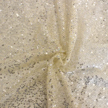 TESSUTO IN RETE ORO CON PAILLETTES ARGENTO | TESSUTI CERIMONIA