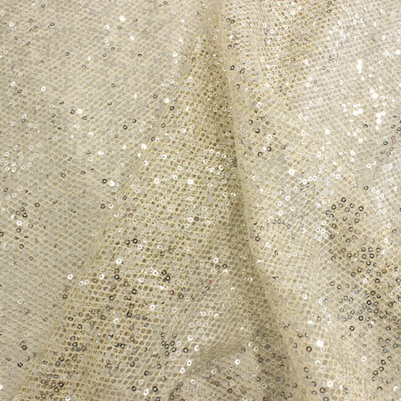 TESSUTO IN RETE ORO CON PAILLETTES ARGENTO | TESSUTI CERIMONIA