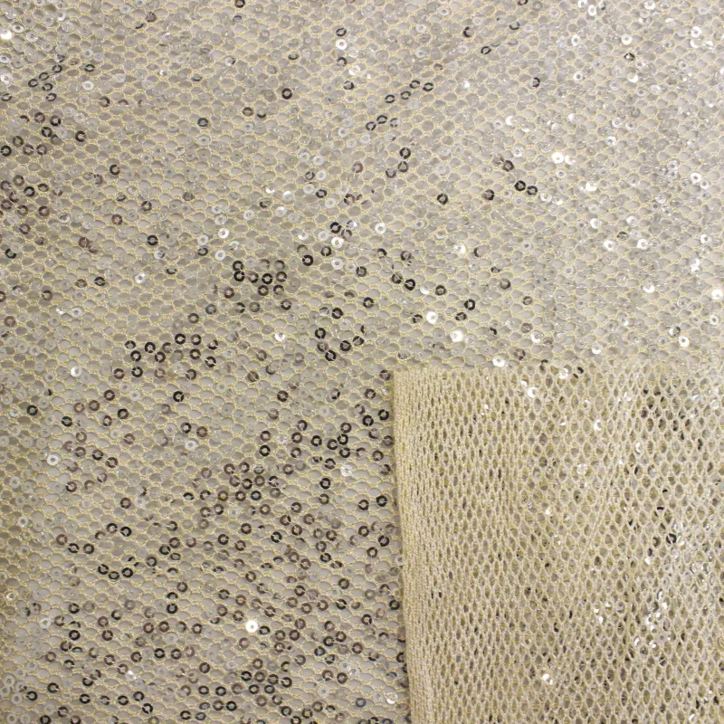 TESSUTO IN RETE ORO CON PAILLETTES ARGENTO | TESSUTI CERIMONIA