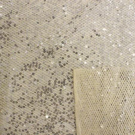 TESSUTO IN RETE ORO CON PAILLETTES ARGENTO | TESSUTI CERIMONIA