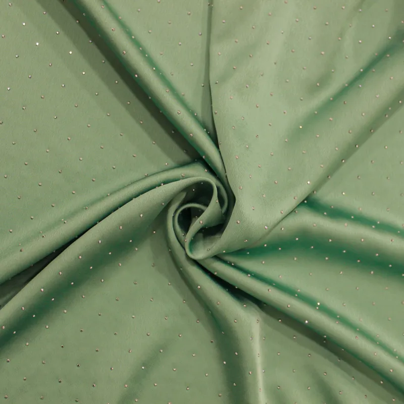 Raso di viscosa con strass verde salvia | Tessuti Cerimonia