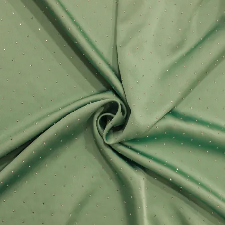 Raso di viscosa con strass verde salvia | Tessuti Cerimonia