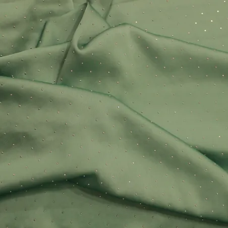 Raso di viscosa con strass verde salvia | Tessuti Cerimonia