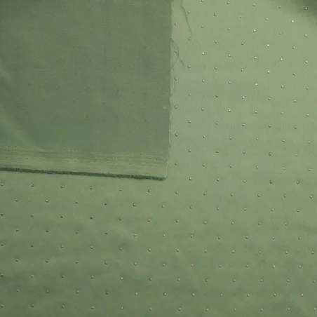 Raso di viscosa con strass verde salvia | Tessuti Cerimonia