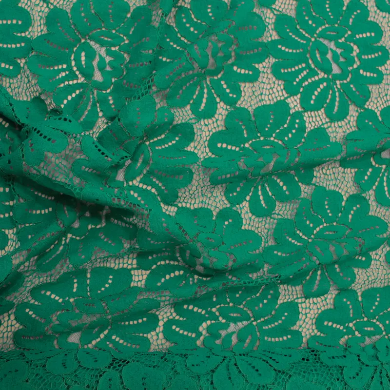 TESSUTO IN PIZZO FLOREALE VERDE | TESSUTI DA CERIMONIA