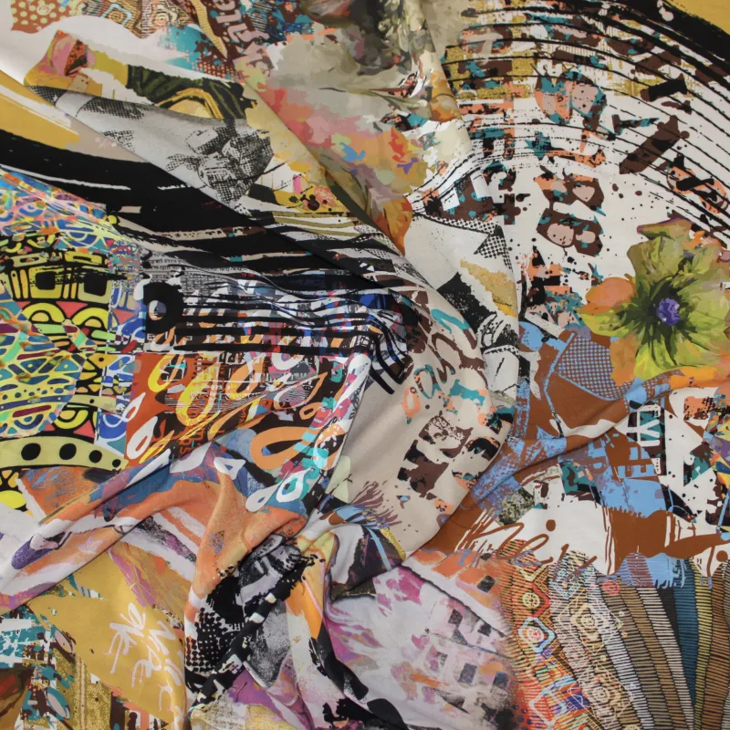 Viscosa tessuto fantasia astratta multicolor| Abbigliamento uomo