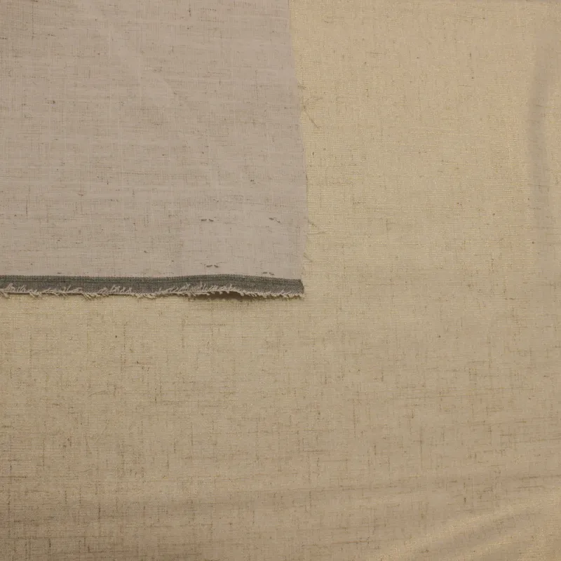 Tessuto misto lino beige spalmato oro  | abbigliamento donna