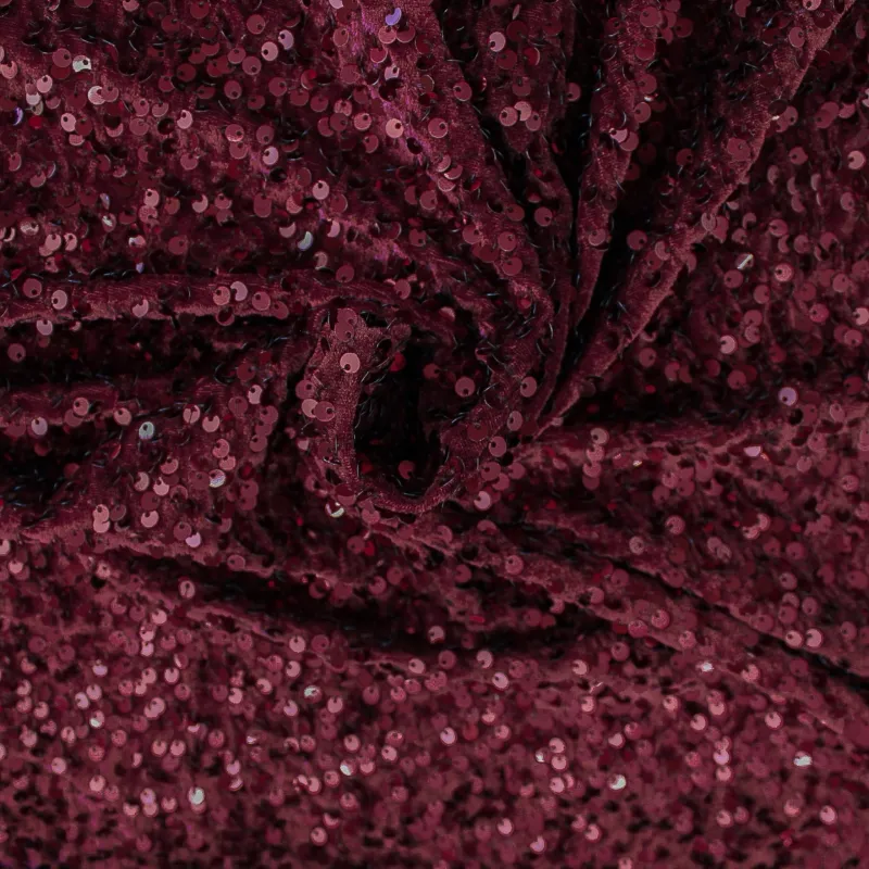 Tessuto velluto ciniglia con paillettes bordeaux | IL TESSUTAIO