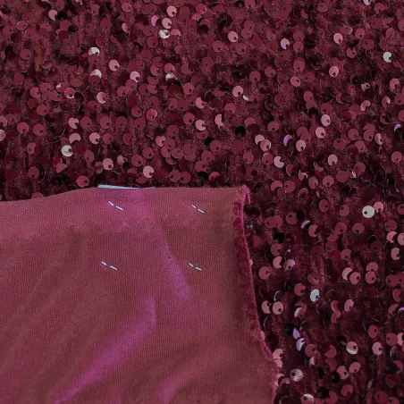 Tessuto velluto ciniglia con paillettes bordeaux | IL TESSUTAIO