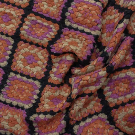 Tessuto quadri misto lana fuscia e arancio | tessuto deadstock.