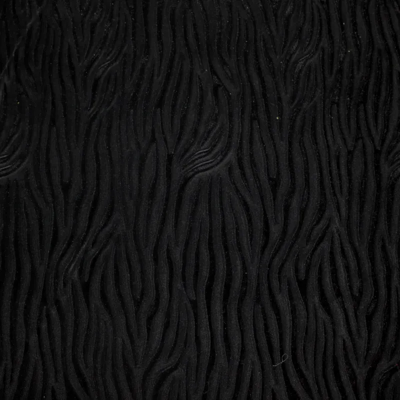 Velluto di ciniglia nero fantasia onde nero |Tessuti pregiati