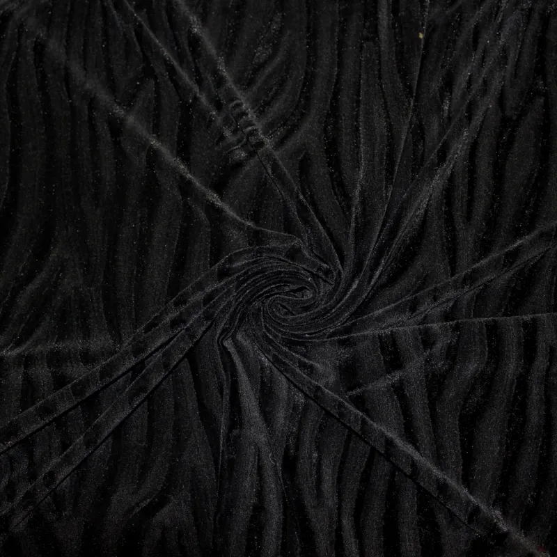 Velluto di ciniglia nero fantasia onde nero |Tessuti pregiati