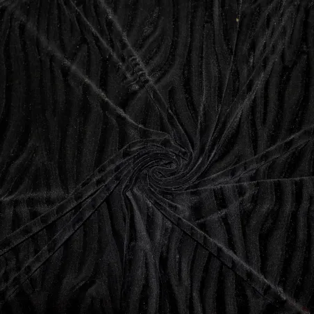 Velluto di ciniglia nero fantasia onde nero |Tessuti pregiati