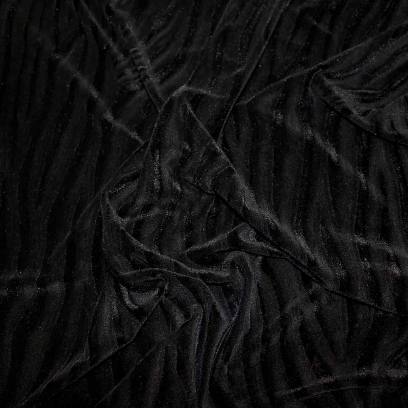 Velluto di ciniglia nero fantasia onde nero |Tessuti pregiati