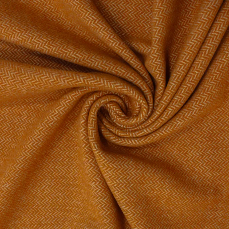 Tessuto per cappotto spigato in misto lana arancio | tessuto deadstock