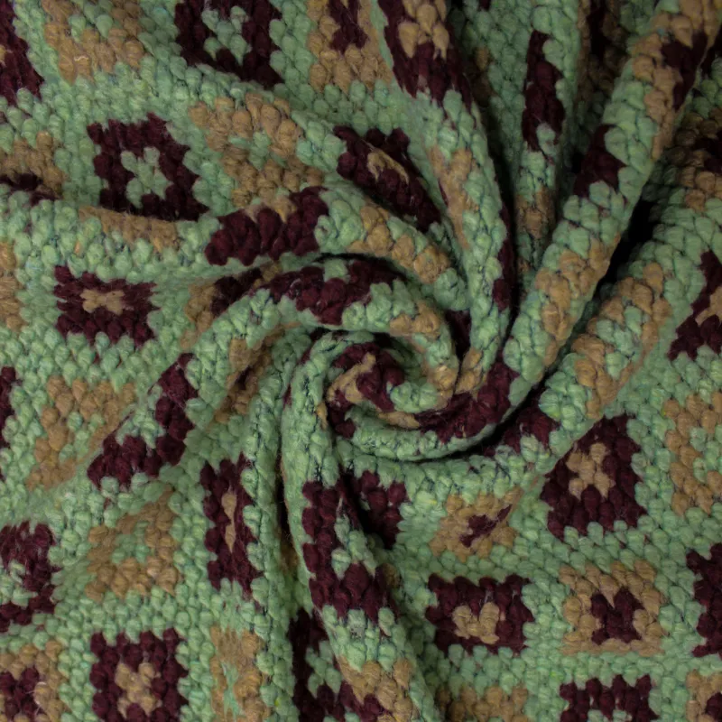 Tessuto uncinetto verde deadstock per cappotto misto lana