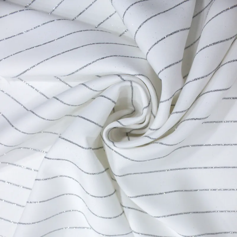 Tessuto cady tecnico bianco gessato lurex | Tessuti Deadstock