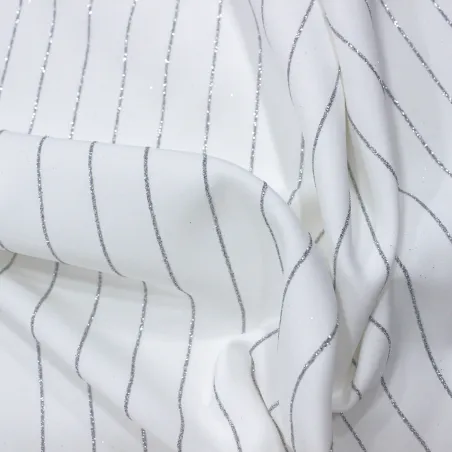 Tessuto cady tecnico bianco gessato lurex | Tessuti Deadstock