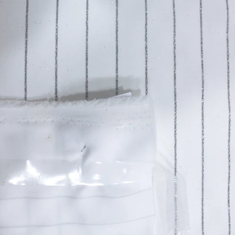 Tessuto cady tecnico bianco gessato lurex | Tessuti Deadstock