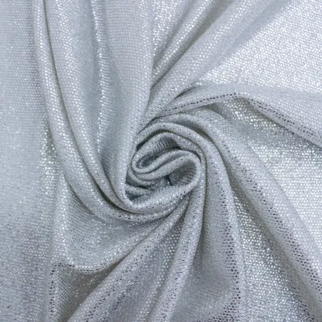 Tessuto in maglia elasticizzata spalmato argento | tessuti cerimonia