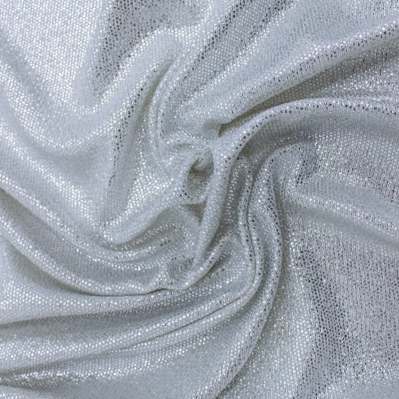 Tessuto in maglia elasticizzata spalmato argento  | tessuti cerimonia