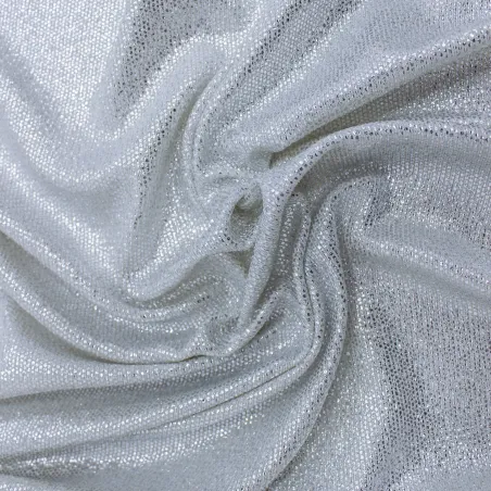 Tessuto in maglia elasticizzata spalmato argento  | tessuti cerimonia