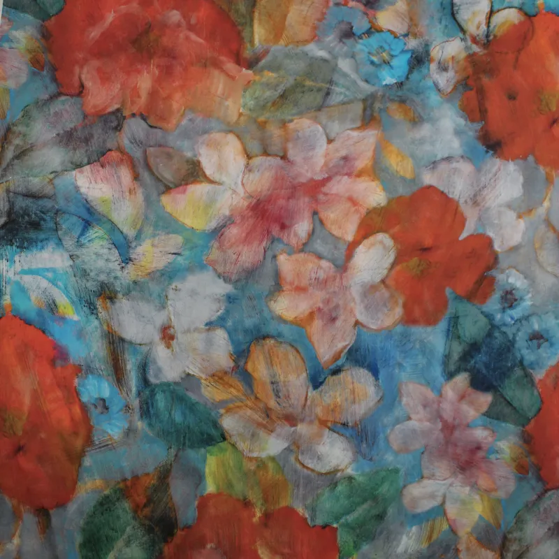 Tessuto seta fantasia floreale multicolor - Tessuti Pregiati