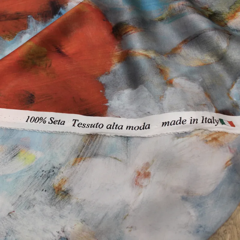 Tessuto seta fantasia floreale multicolor - Tessuti Pregiati