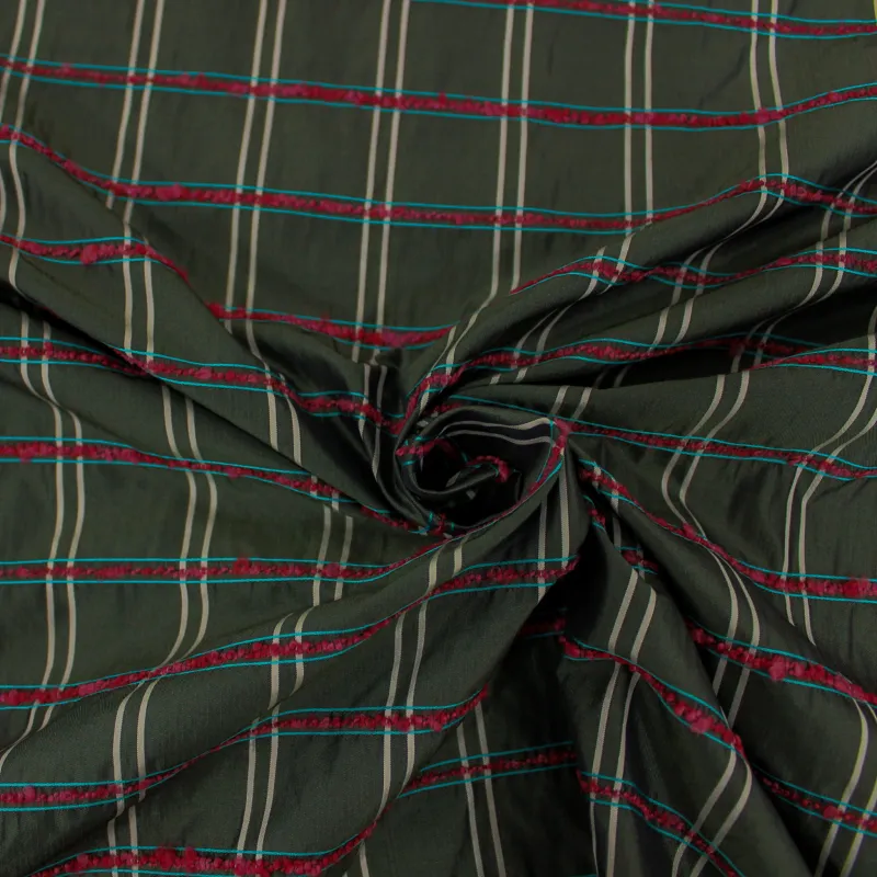 Jacquard scozzese verde con boucle fucsia | IL TESSUTAIO TESSUTI