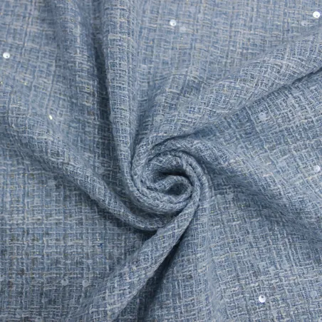 Tessuto chanel celeste con pailettes | Tessuti per tailleur
