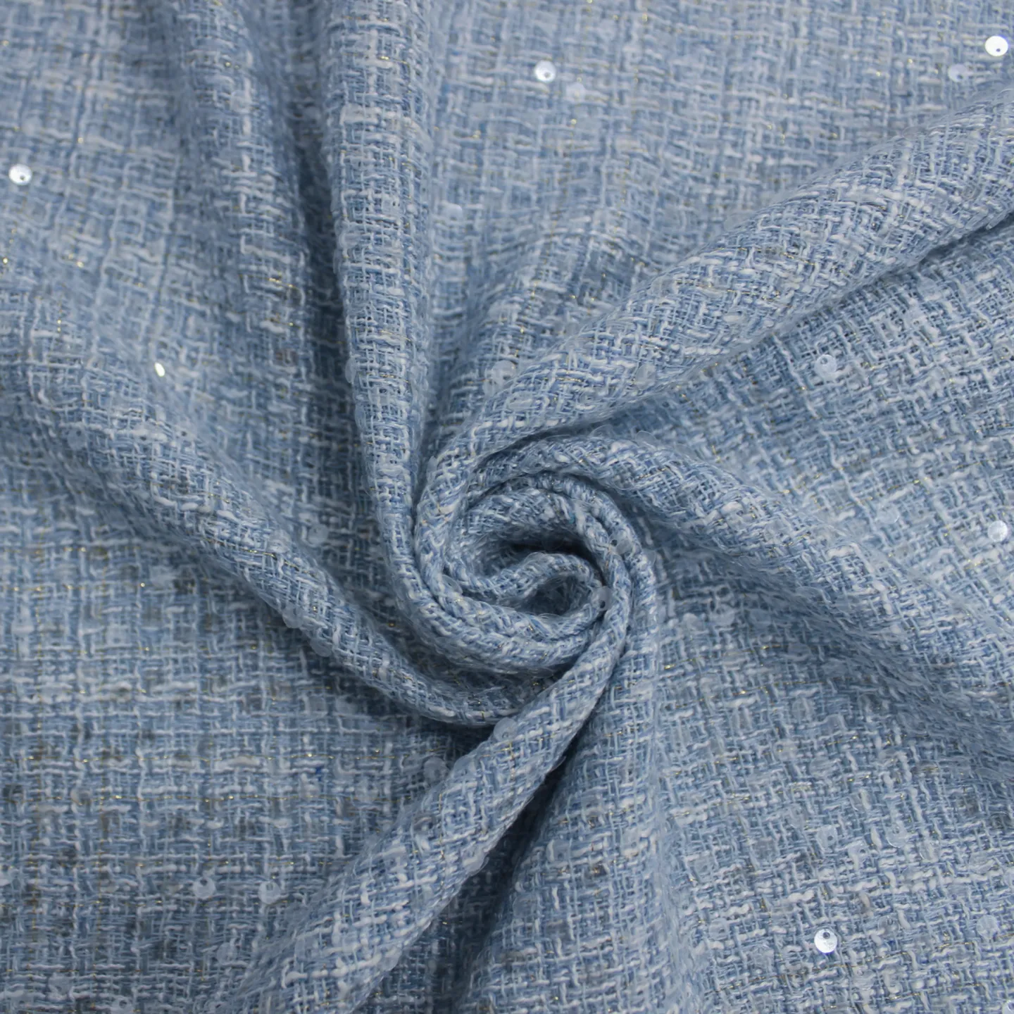 TESSUTO CHANEL CON PAILLETTES - CELESTE / BIANCO