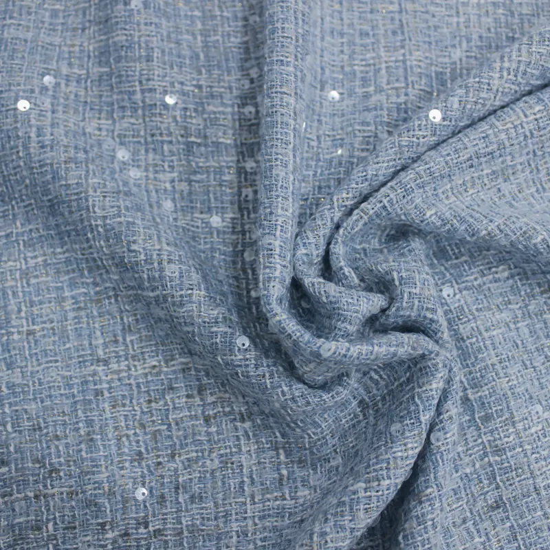 Tessuto chanel celeste con pailettes | Tessuti per tailleur
