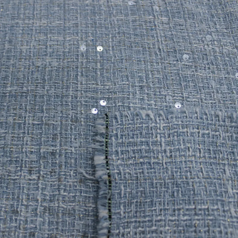 Tessuto chanel celeste con pailettes | Tessuti per tailleur