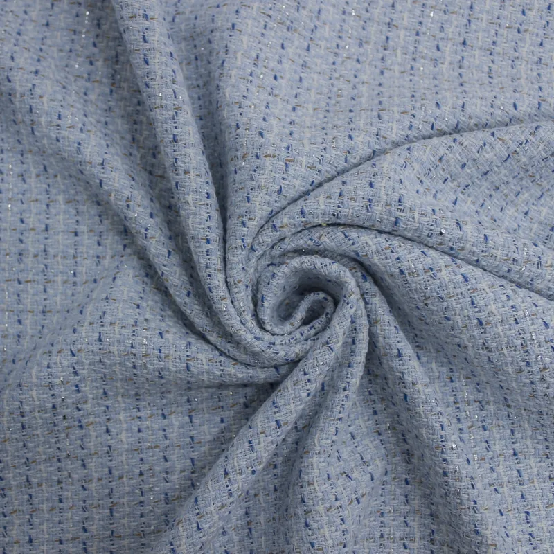 Tessuto Chanel Celeste Made in Italy | Tweed Elegante per Moda Donna